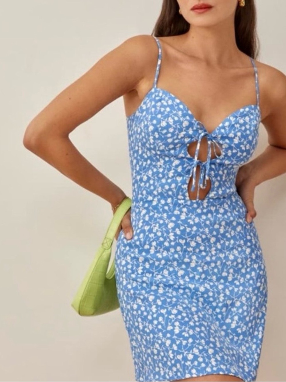 Reformation Blue and White Floral Tie-Front Mini Dress